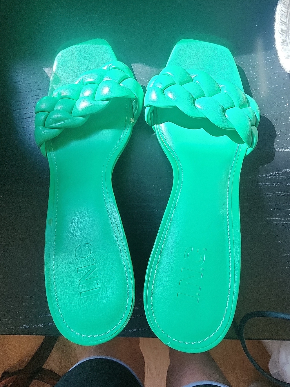 INC International Concepts Bright Green Braided Slide Sandals